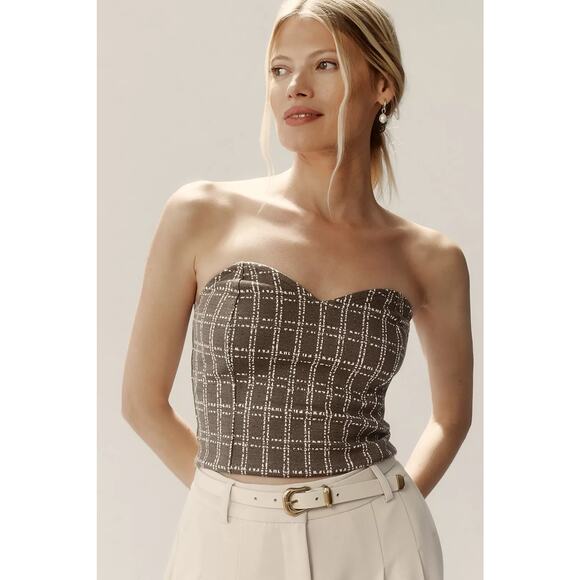 Anthropologie Maeve Strapless Corset Top Olive Green Metallic Sweetheart Medium - Picture 1 of 8